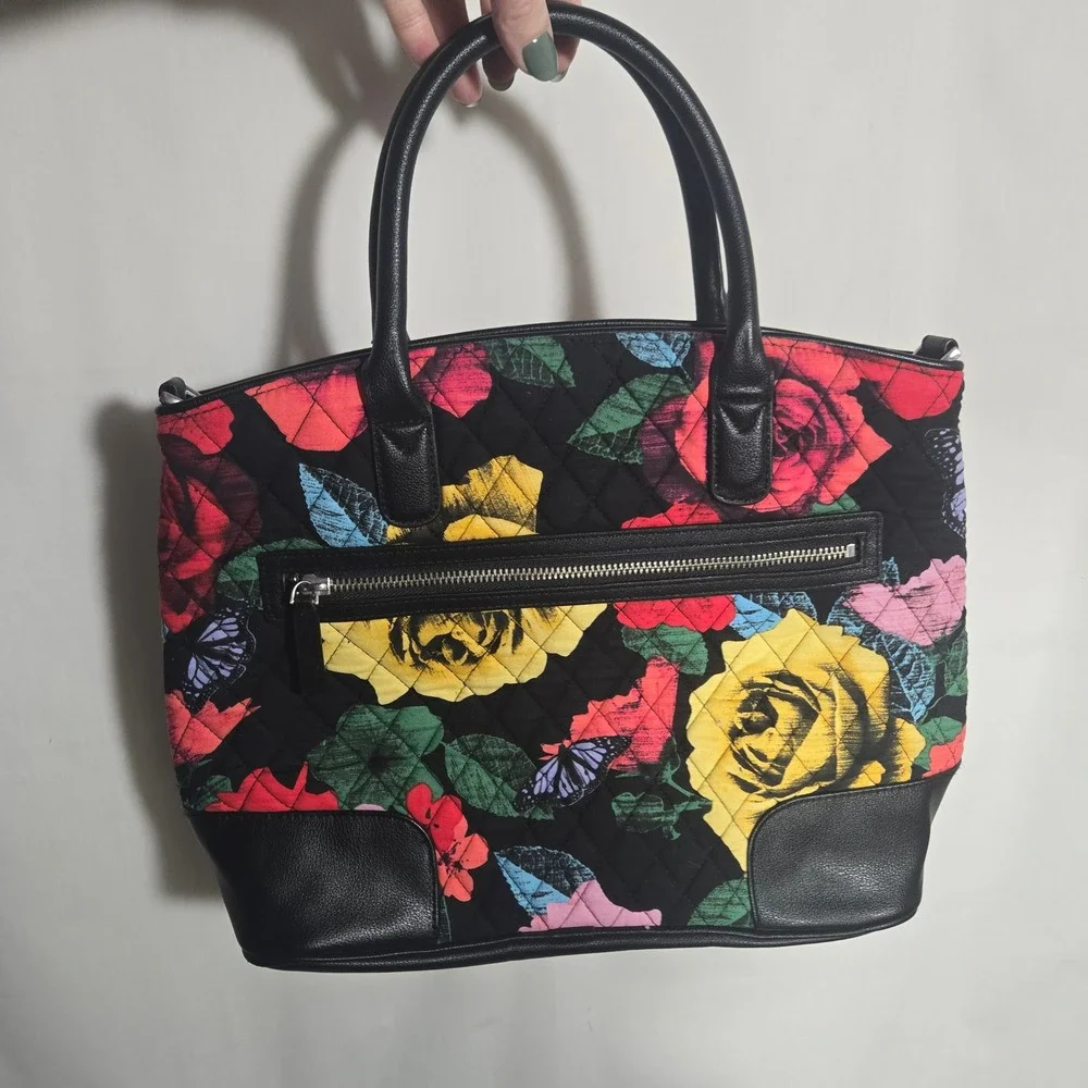 Vera Bradley Day‎ Off Satchel Havana Rose Crossbody Purse Bag Floral Butterfly